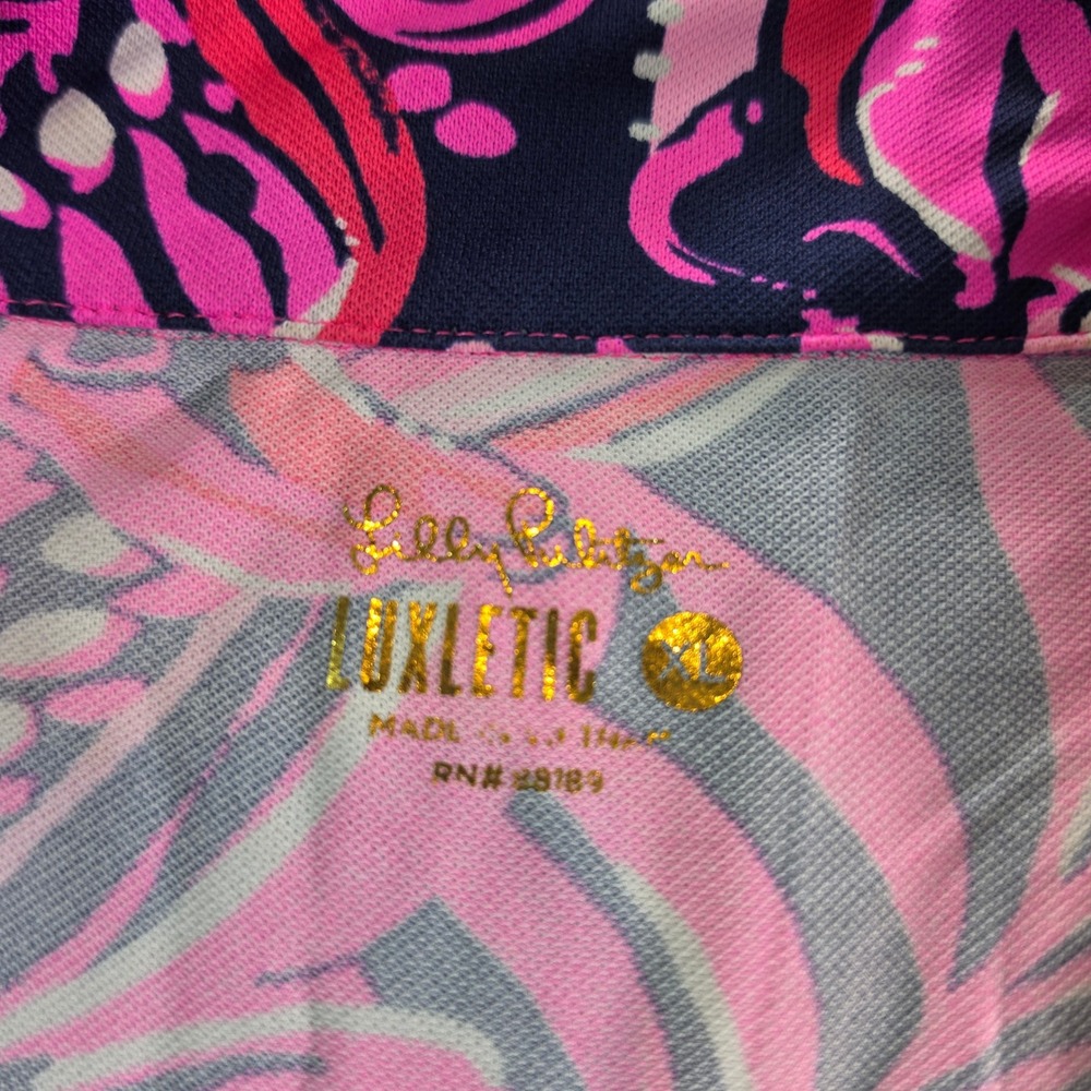 Lilly Pulitzer Luxletic Sleeveless Golf Polo Pink Navy Floral Ruffle XL - Picture 7 of 8